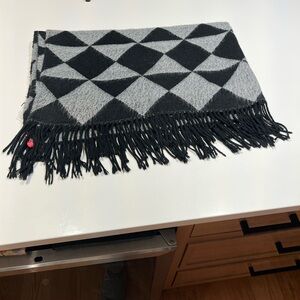 West Elm Black and Gray Geometric Fringe Blanket